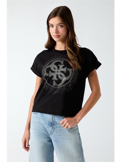 T-shirt con logo di strass